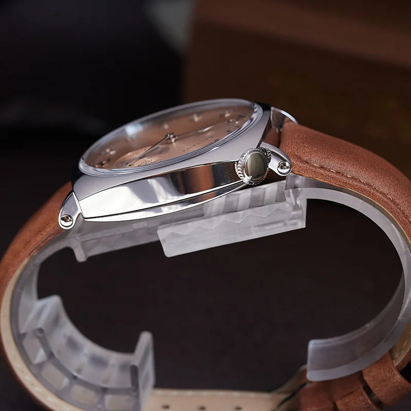 Morvéra® – Cadré 1921 | Vintage Square Mechanical Watch with Cockeyed Salmon Dial & Seagull 1701 Movement – Art Deco Elegance