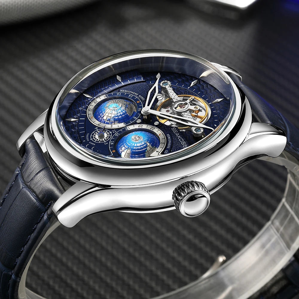 Stravion® – TerraSpin 1963 | Double Globe Mechanical Watch with Flywheel Tourbillon & Military Vintage Design