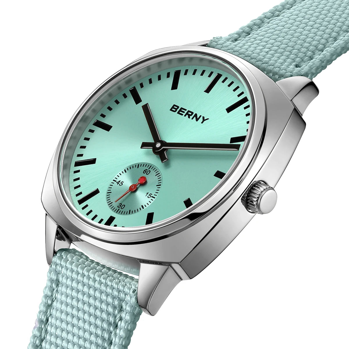 Isalora® – Ice Blue Pillow Quartz Watch for Women | Canvas Strap, Casual Railway Style, Versatile Daily Wear