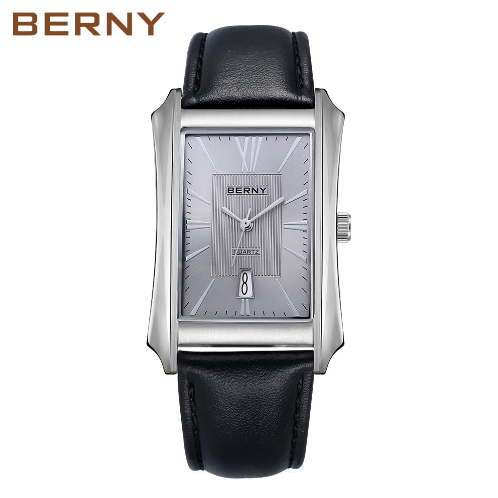 Luvrex® – Rectoné 301 | Men's Rectangle Quartz Watch with Genuine Leather Strap – 30M Waterproof Business Elegance