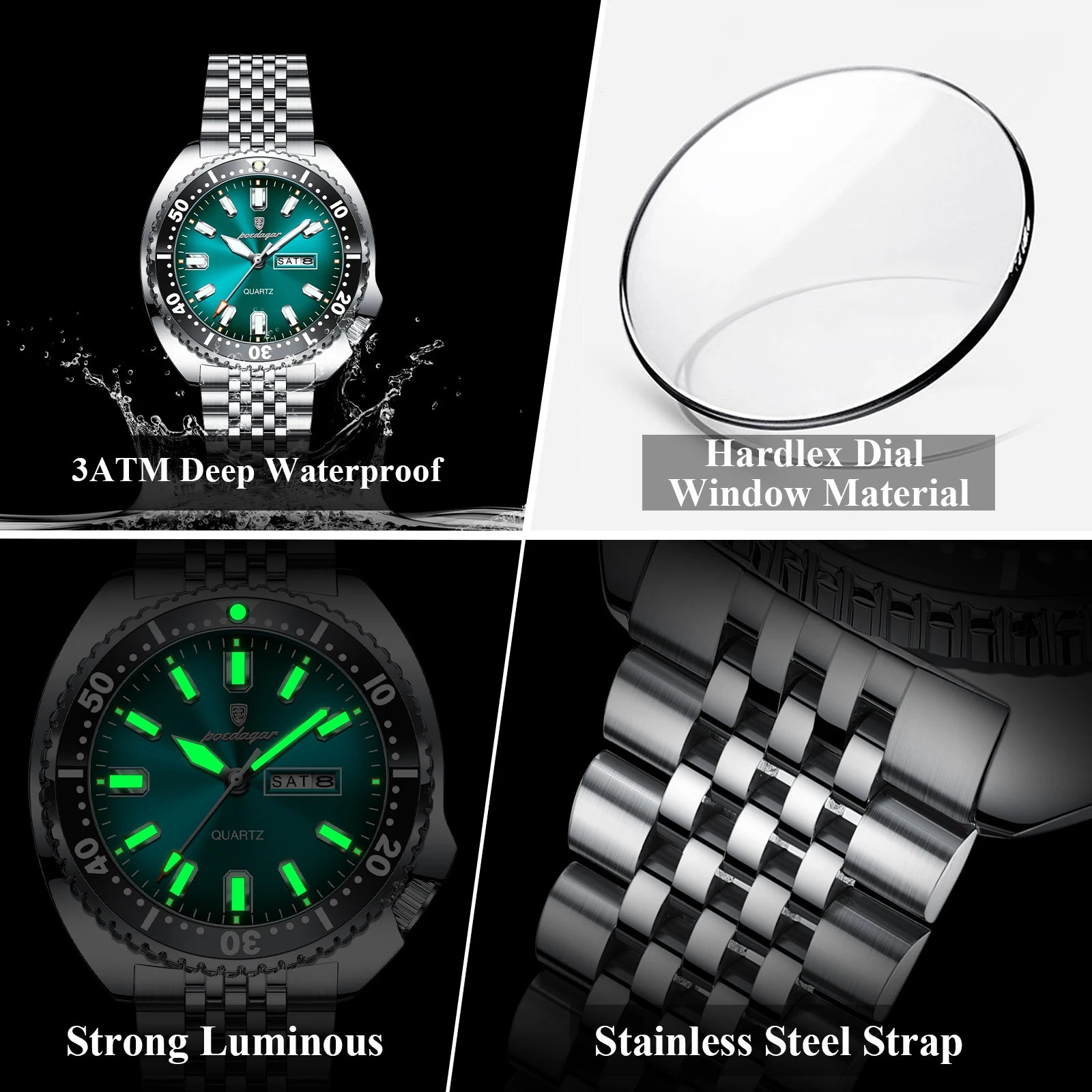 Stelvorn® – Business Sport Quartz Watch for Men | Date & Week Display, Luminous, Waterproof, Stainless Steel