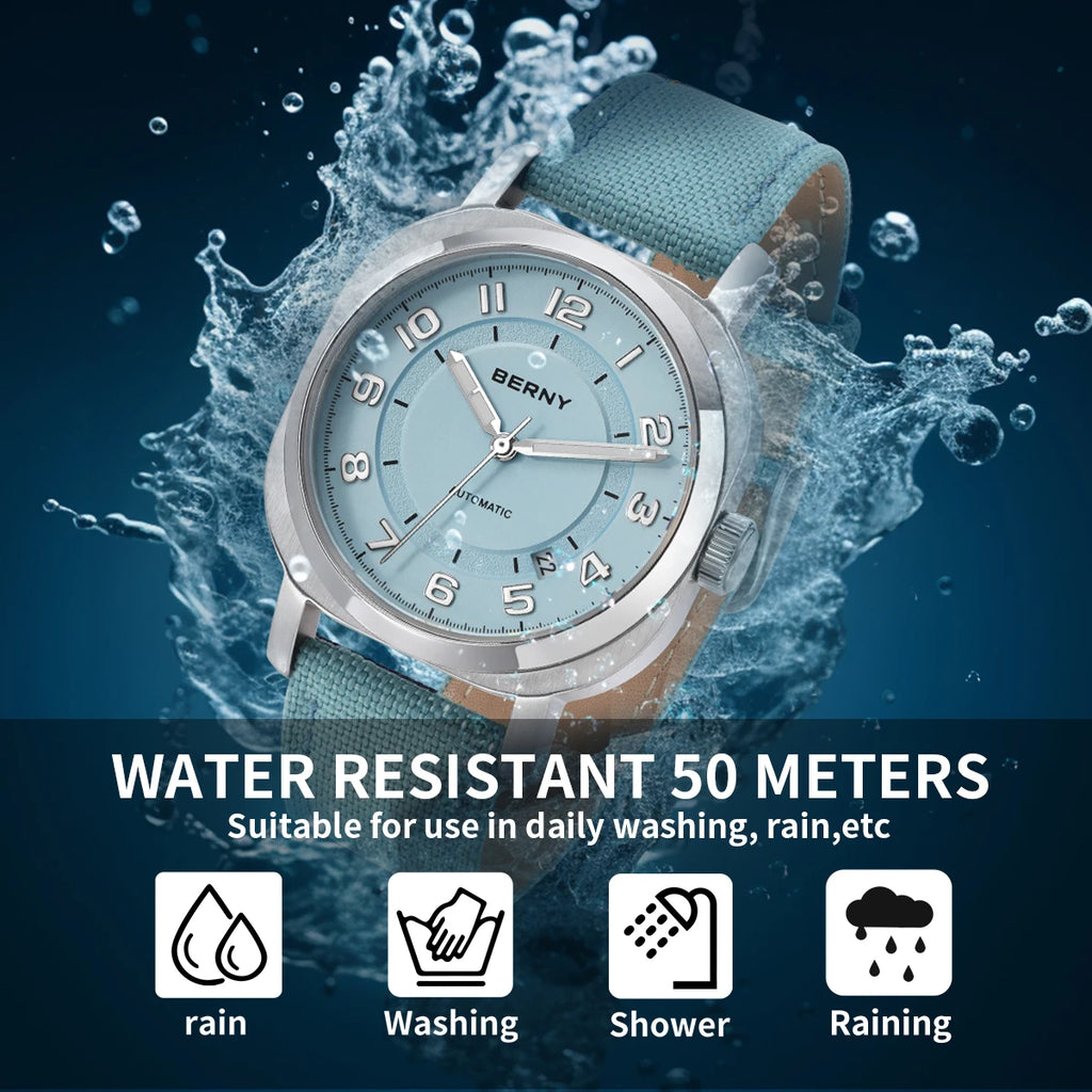 Solienna® – LumiCush 34 | Women's Self-Winding Mechanical Watch with Sapphire Crystal, Cushion Case & Canvas Strap