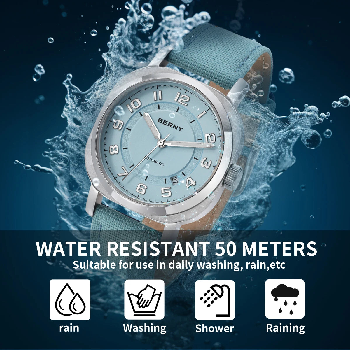 Solienna® – LumiCush 34 | Women's Self-Winding Mechanical Watch with Sapphire Crystal, Cushion Case & Canvas Strap