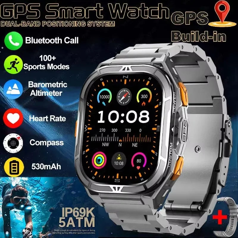 Trekvance® – GPS Smartwatch with Compass & 1.96" AMOLED AOD | BT Call, 5ATM Waterproof, Heart Rate, 530mAh Battery