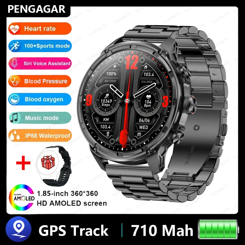 Athryos® – Outdoor Sport Smartwatch for Men | Bluetooth Call, Heart Rate, SpO₂, Waterproof, Flashlight, Android & iOS