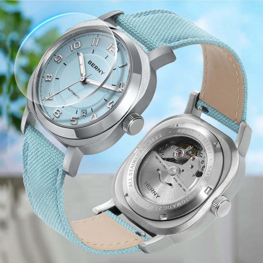 Solienna® – LumiCush 34 | Women's Self-Winding Mechanical Watch with Sapphire Crystal, Cushion Case & Canvas Strap