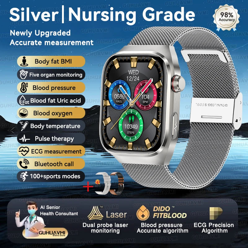 Vitelor® – Smart Health Tracker Watch | ECG+PPG, Uric Acid & Body Fat, Laser Therapy, Bluetooth Call