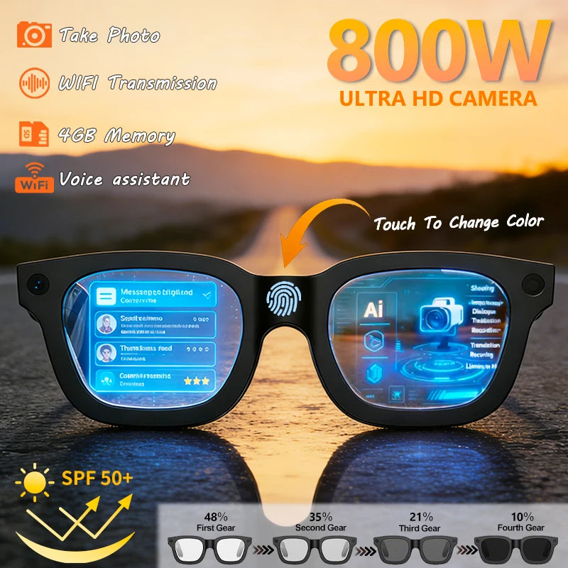 Photyra® – AI Smart Glasses with HD Camera & Voice Assistant | Photochromic Lenses, Bluetooth Calling, Music & Touch Control