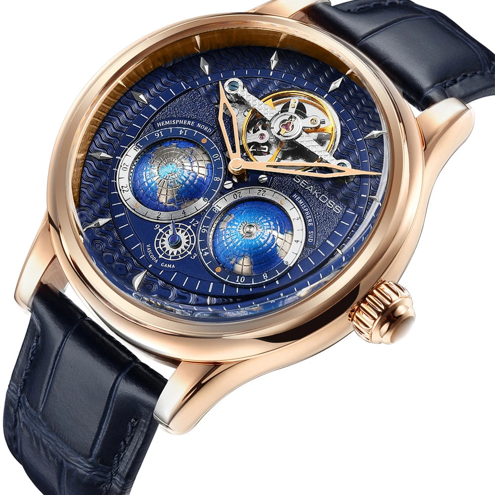 Stravion® – TerraSpin 1963 | Double Globe Mechanical Watch with Flywheel Tourbillon & Military Vintage Design