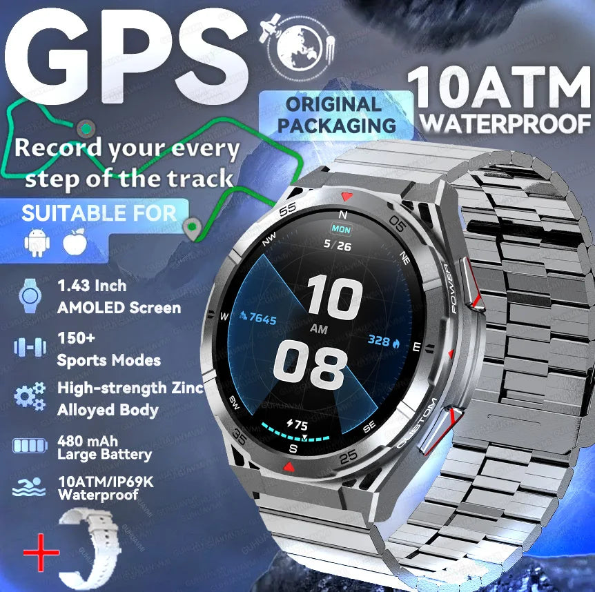 Trackformis® – Outdoor GPS Smartwatch with Compass | 1.45" Ultra HD, Bluetooth Calls, Health Monitoring, 480mAh Battery