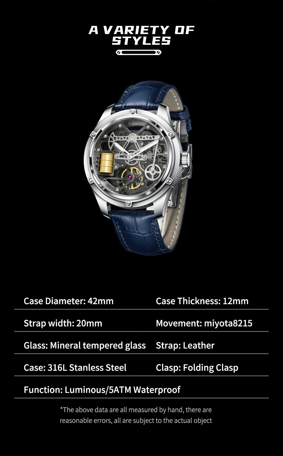Silvian® – Men's Automatic Dress Watch | Miyota 8215, Sapphire Crystal, Leather Strap, 50m Waterproof