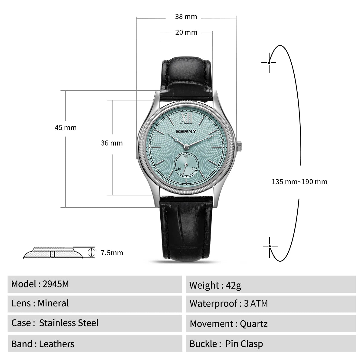 Eslenza® – Gentralis Ultra | Ultra-Thin Quartz Dress Watch for Men with Leather Band & Classic Stainless Steel Elegance