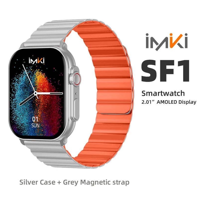 IMK-One® – LuxFit SF1 | AMOLED Smartwatch 2.01", Bluetooth Call, 100+ Sport Modes, Waterproof IP68
