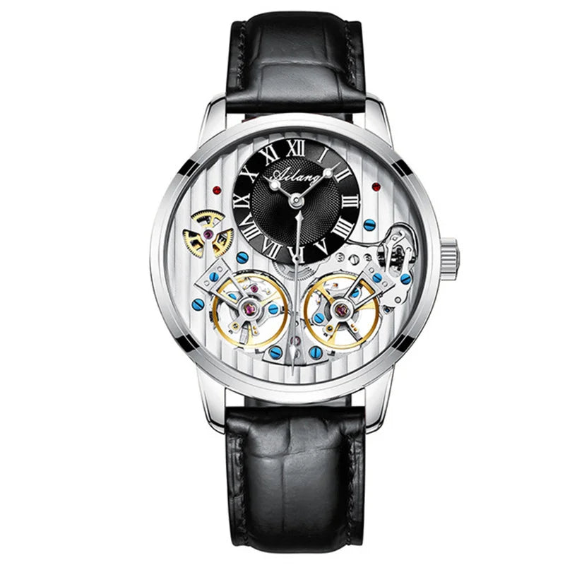 Dravonne® – Men's Double Tourbillon Mechanical Watch | Flying Automatic Movement, Leather Strap, Waterproof Luxury Timepiece