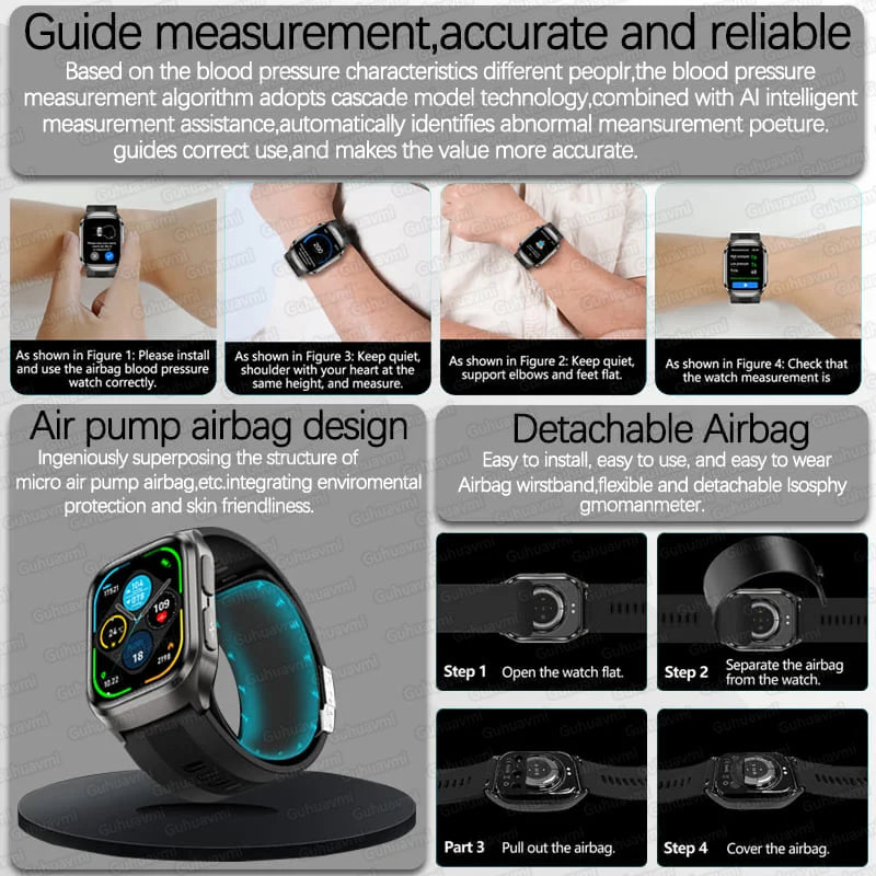 Aurexa® – BioCore X | AI-Driven Health Smartwatch with ECG, Blood Pressure, Lipid, Uric Acid Monitoring, Airbag System & NFC
