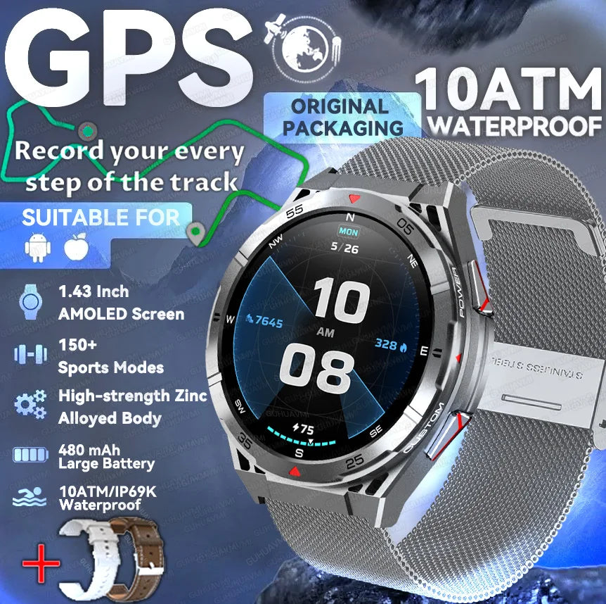 Trackformis® – Outdoor GPS Smartwatch with Compass | 1.45" Ultra HD, Bluetooth Calls, Health Monitoring, 480mAh Battery