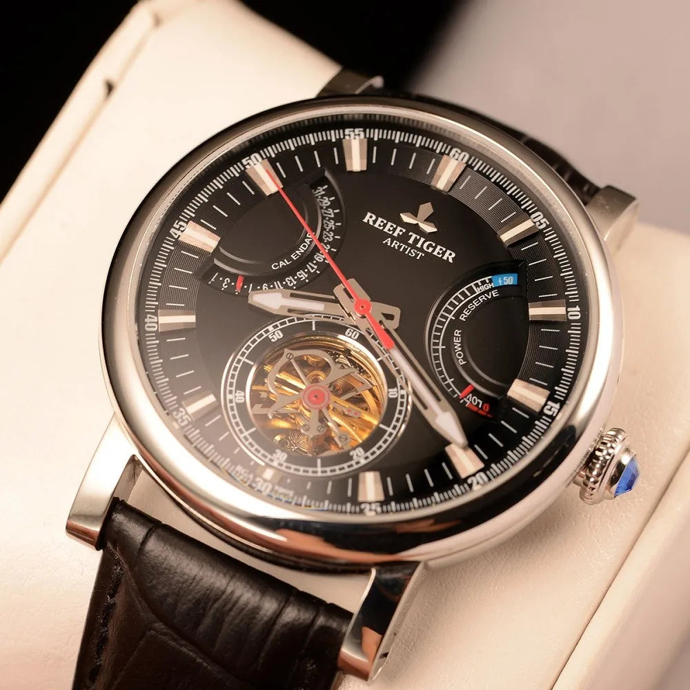 Aurelian® – ChronoTiger | Men’s Skeleton Tourbillon Automatic Watch with Power Reserve, Calendar & Sapphire Crystal