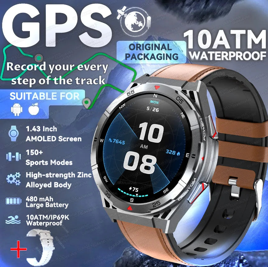 Trackformis® – Outdoor GPS Smartwatch with Compass | 1.45" Ultra HD, Bluetooth Calls, Health Monitoring, 480mAh Battery