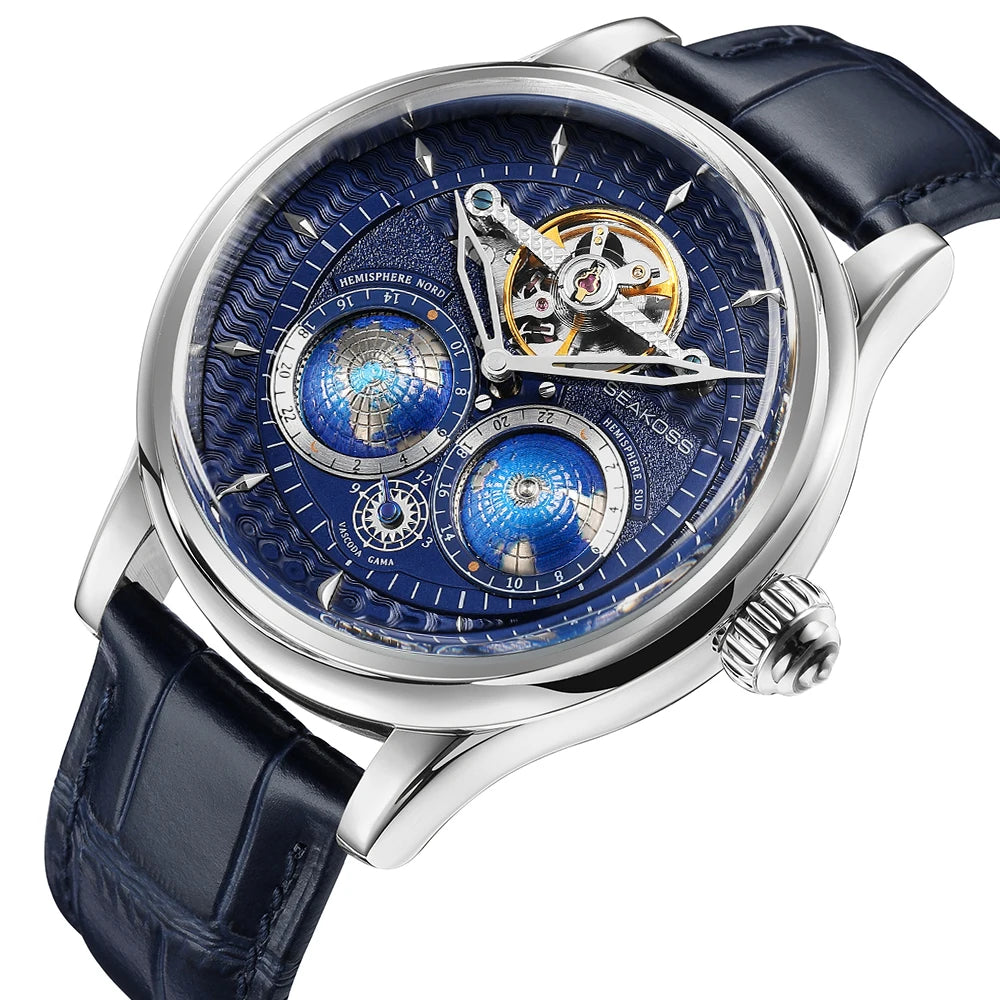 Stravion® – TerraSpin 1963 | Double Globe Mechanical Watch with Flywheel Tourbillon & Military Vintage Design