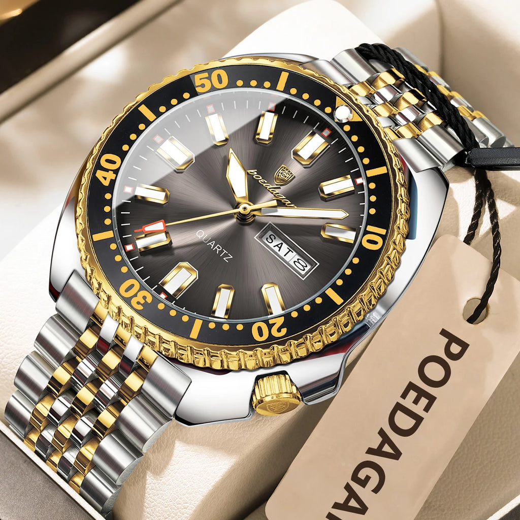Stelvorn® – Business Sport Quartz Watch for Men | Date & Week Display, Luminous, Waterproof, Stainless Steel