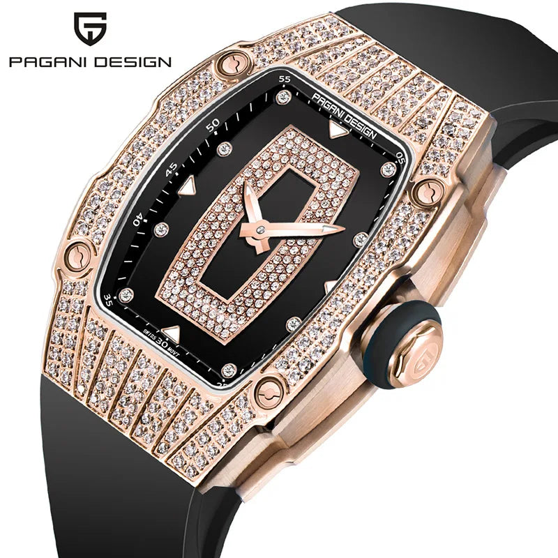 Velmira® – Glacine 26 | Swiss Ronda Tonneau Quartz Watch for Women with Diamond-Studded Bezel – Feminine & Elegant Design