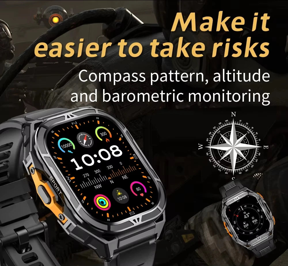 Trekvance® – GPS Smartwatch with Compass & 1.96" AMOLED AOD | BT Call, 5ATM Waterproof, Heart Rate, 530mAh Battery