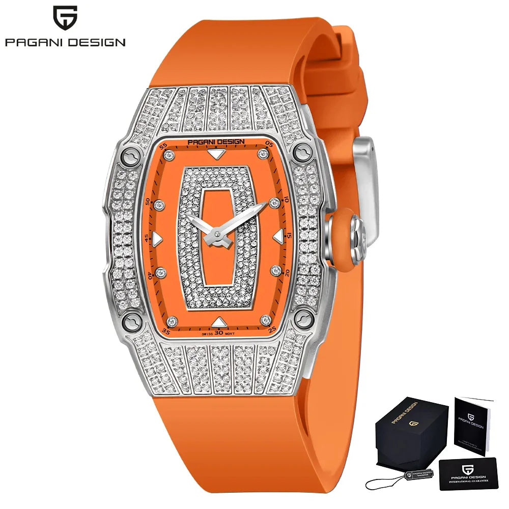 Velmira® – Glacine 26 | Swiss Ronda Tonneau Quartz Watch for Women with Diamond-Studded Bezel – Feminine & Elegant Design