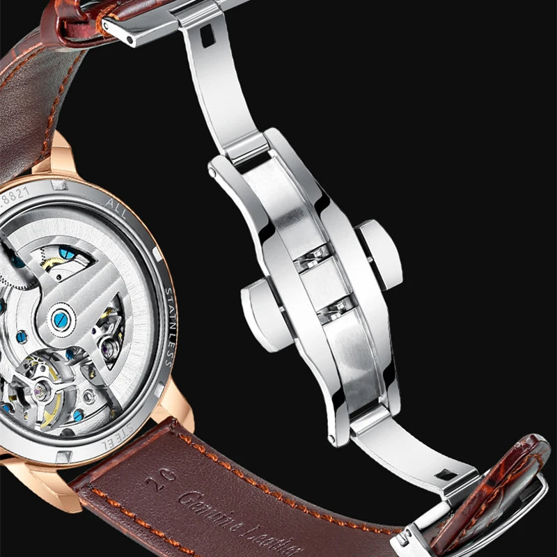 Dravonne® – Men's Double Tourbillon Mechanical Watch | Flying Automatic Movement, Leather Strap, Waterproof Luxury Timepiece