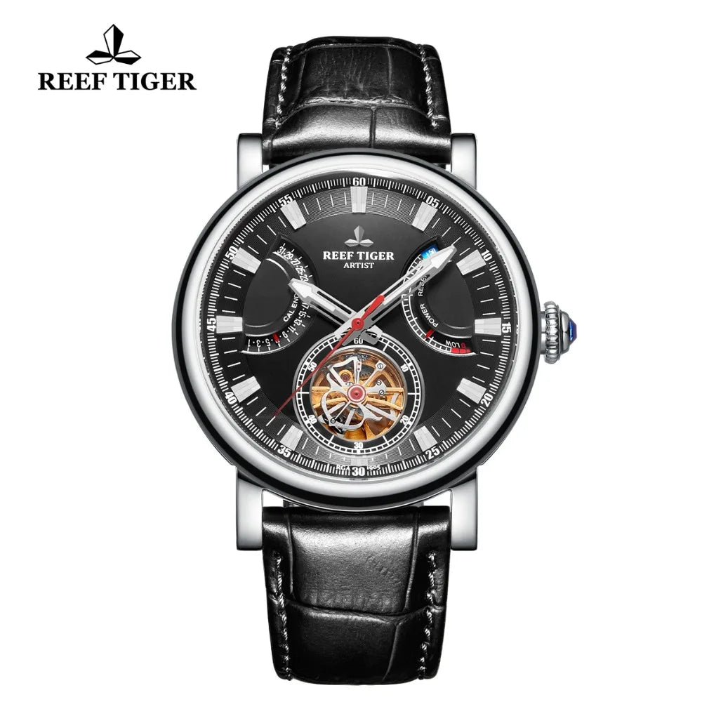 Aurelian® – ChronoTiger | Men’s Skeleton Tourbillon Automatic Watch with Power Reserve, Calendar & Sapphire Crystal