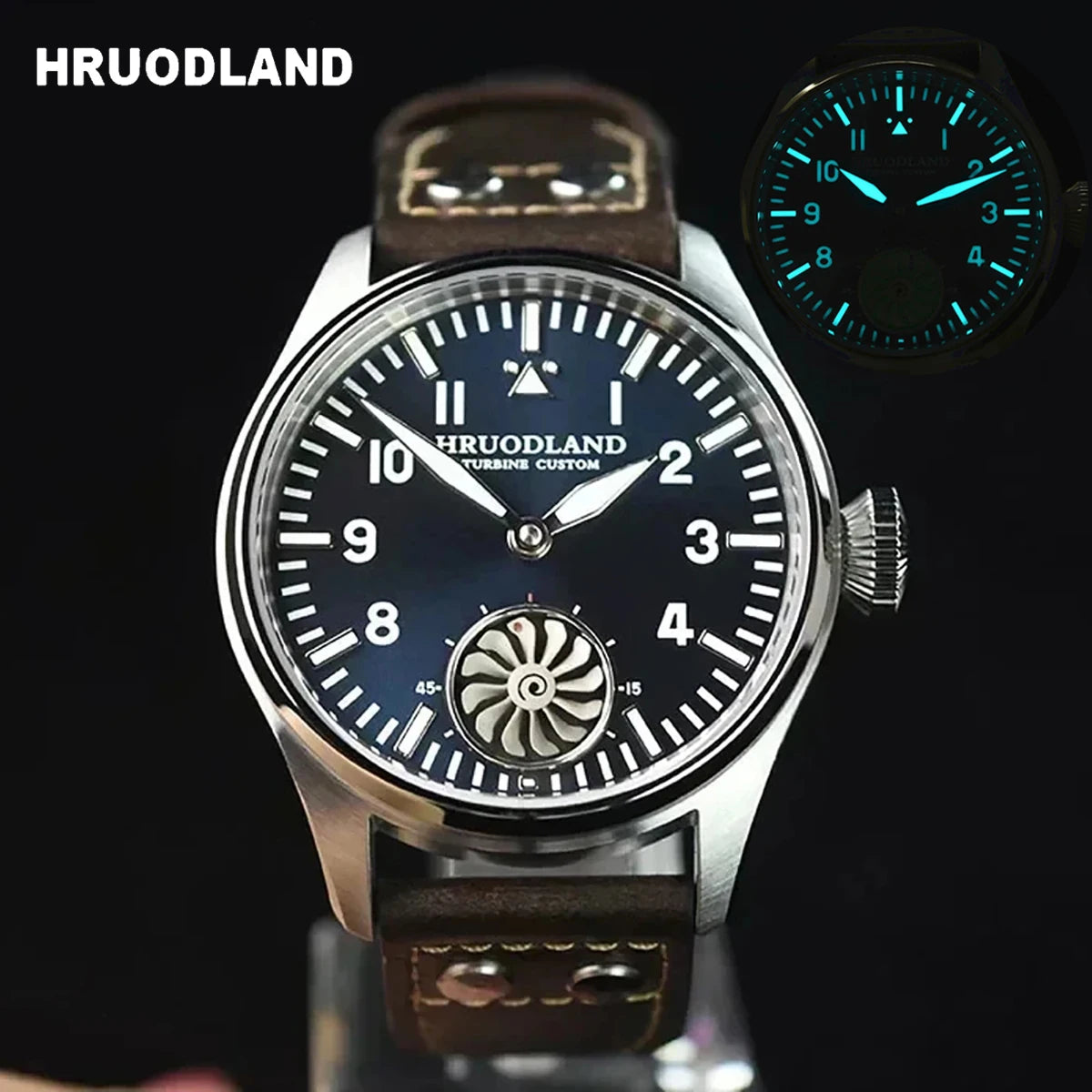 Stratosyn® – Men's Retro Pilot Watch | 43mm Manual Mechanical, Sapphire Crystal, BGW-9 Lume, Turbine Dial, 5ATM Waterproof