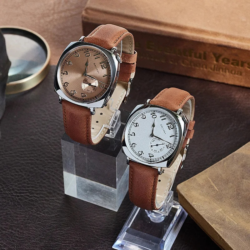 Morvéra® – Cadré 1921 | Vintage Square Mechanical Watch with Cockeyed Salmon Dial & Seagull 1701 Movement – Art Deco Elegance
