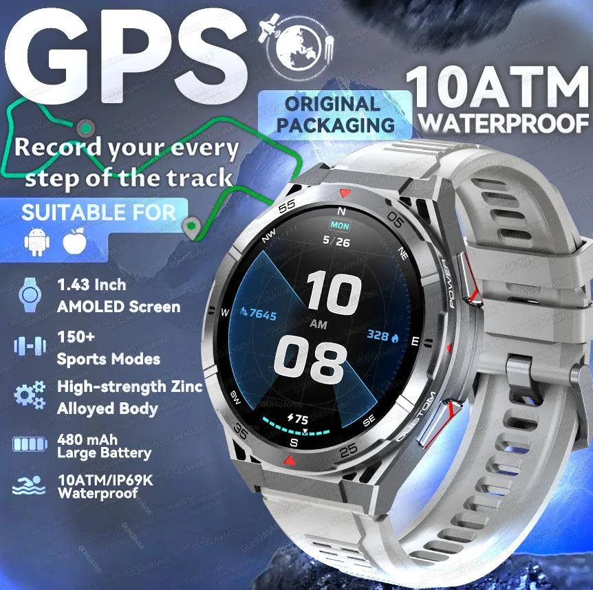 Trackformis® – Outdoor GPS Smartwatch with Compass | 1.45" Ultra HD, Bluetooth Calls, Health Monitoring, 480mAh Battery