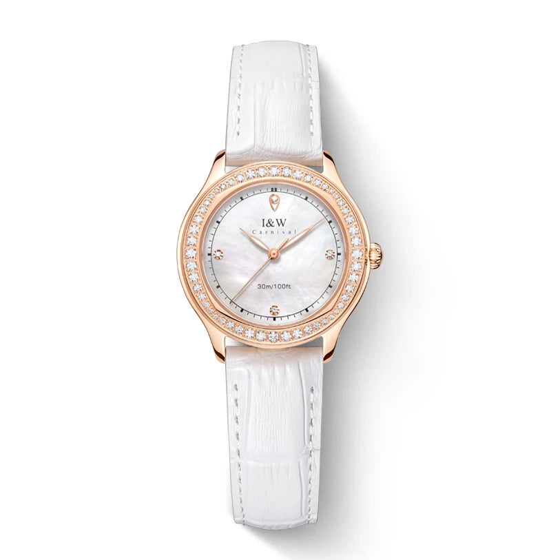 Lucerelle® – Luxury Diamond Quartz Watch for Women | Sapphire Glass, Leather Strap, Luminous, Swiss Movement, Waterproof
