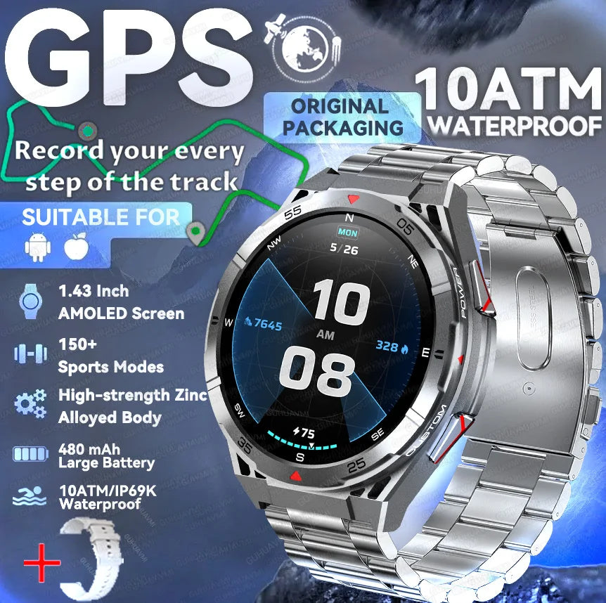 Trackformis® – Outdoor GPS Smartwatch with Compass | 1.45" Ultra HD, Bluetooth Calls, Health Monitoring, 480mAh Battery