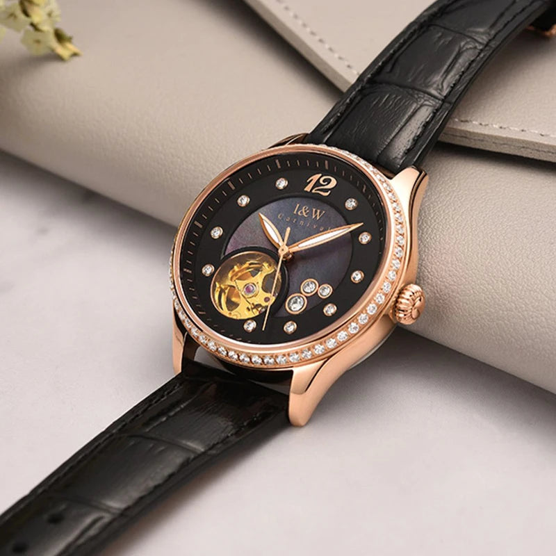 Elisoria® – Skeleton Automatic Watch for Women | MIYOTA Movement, Sapphire Crystal, Leather Strap, Elegant Mechanical Design