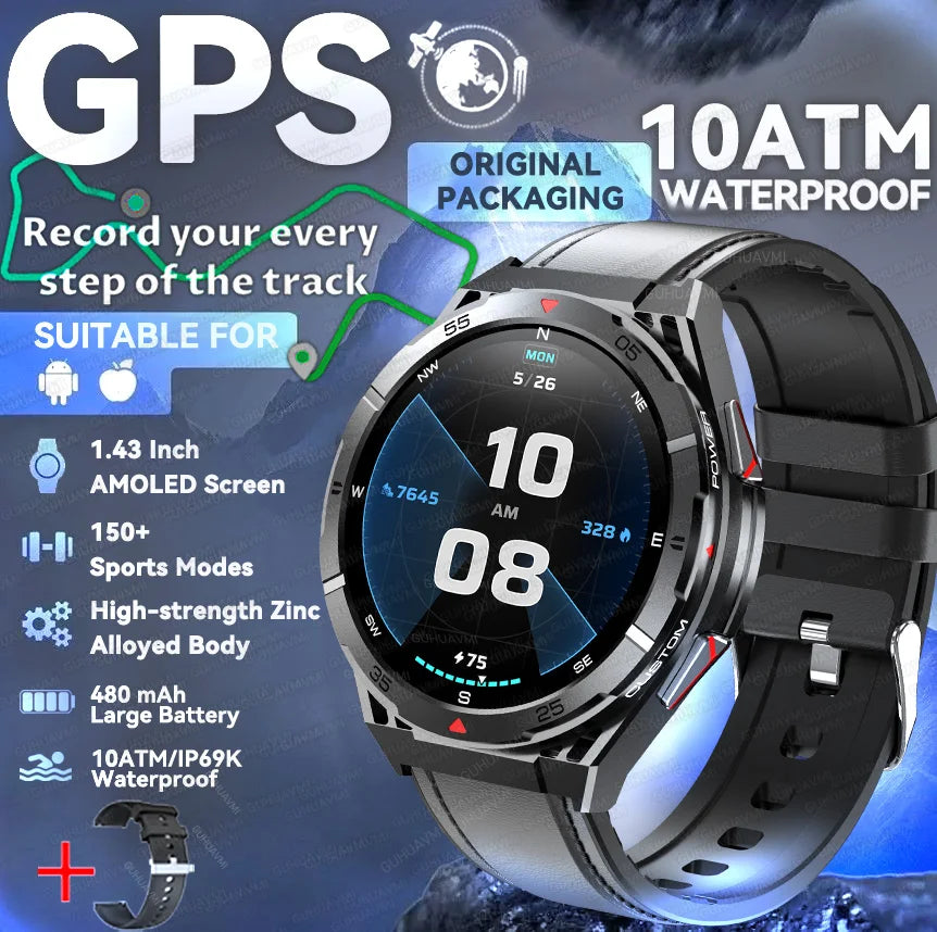 Trackformis® – Outdoor GPS Smartwatch with Compass | 1.45" Ultra HD, Bluetooth Calls, Health Monitoring, 480mAh Battery