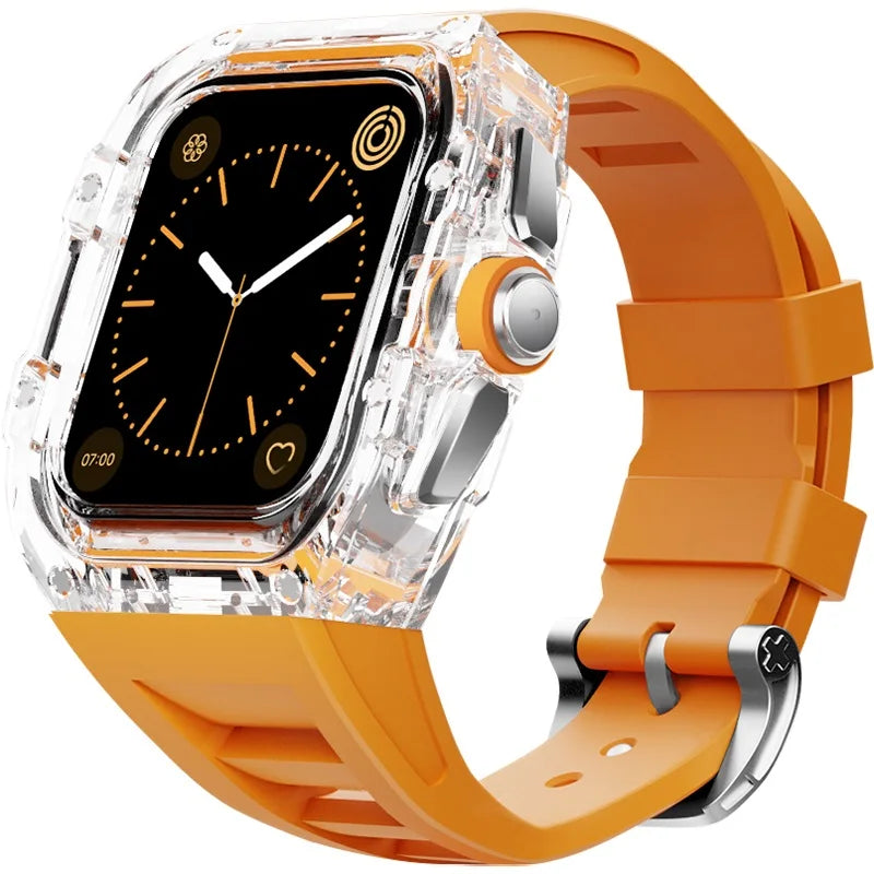 Clearion® – Transparent Case Protector for Smartwatch 45/44MM | Full Cover with Fluororubber Band, Scratch & Shock Resistant