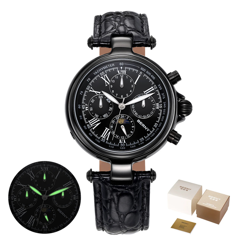 Solunar® – Men's Classic Automatic Watch | Seagull ST1652, Sun & Moon Phase, Luminous Dial, Mechanical Elegance