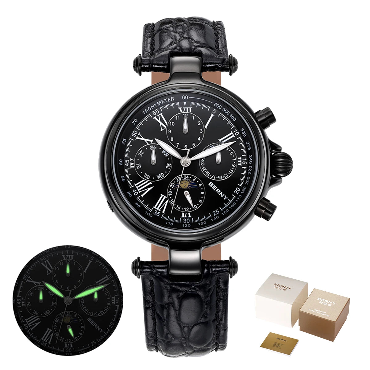 Solunar® – Men's Classic Automatic Watch | Seagull ST1652, Sun & Moon Phase, Luminous Dial, Mechanical Elegance