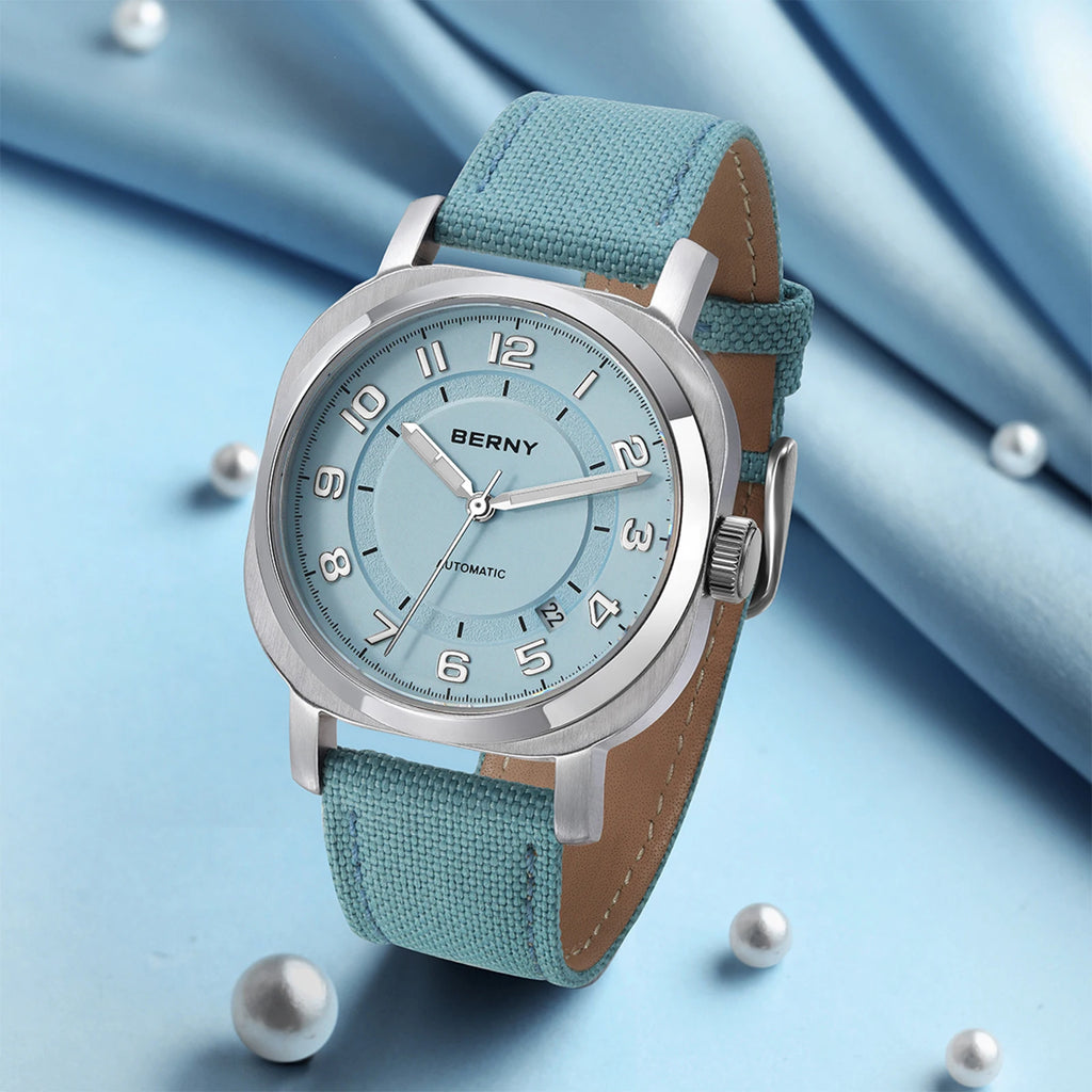 Solienna® – LumiCush 34 | Women's Self-Winding Mechanical Watch with Sapphire Crystal, Cushion Case & Canvas Strap