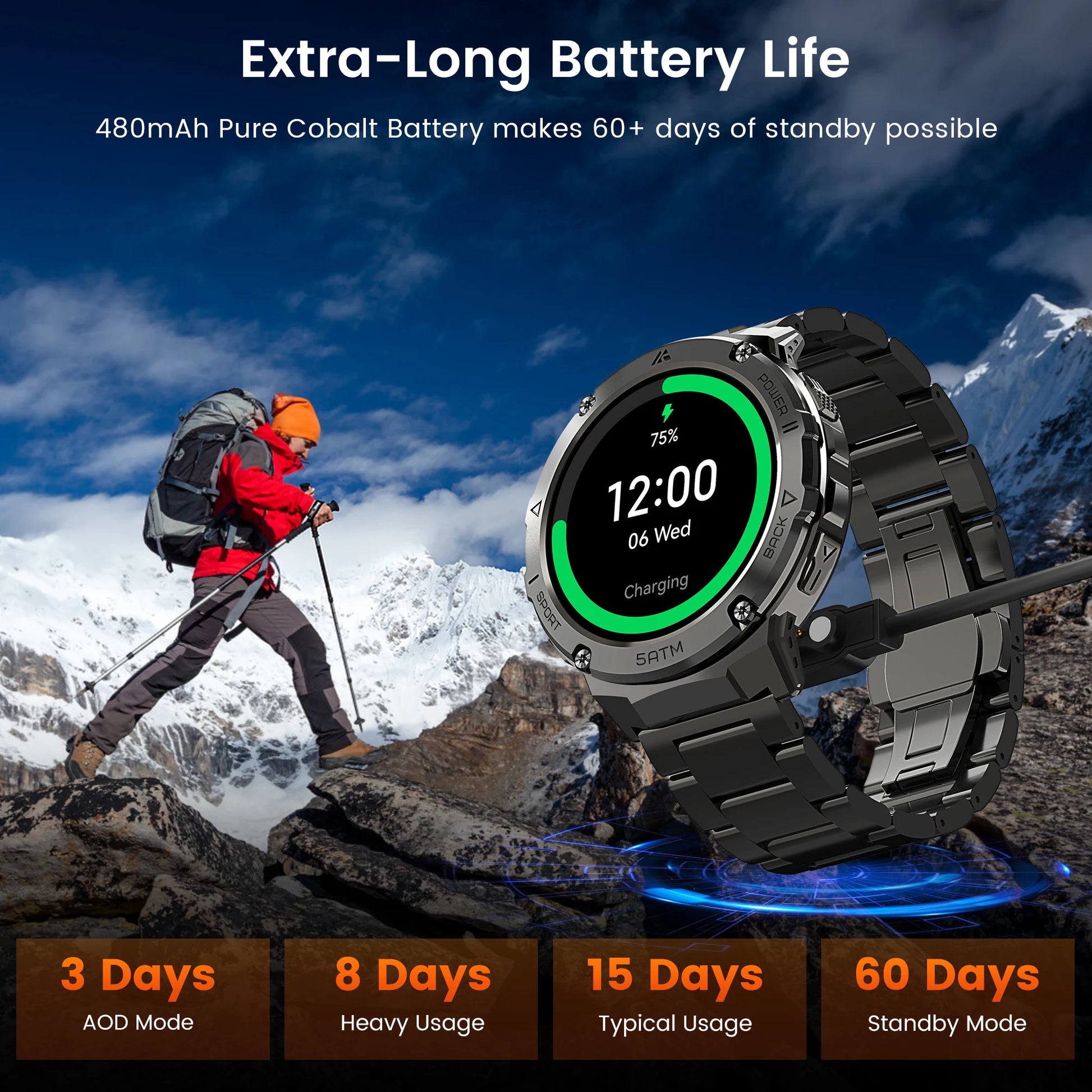 Durovia® – Altiron T3E | Men’s Outdoor GPS Smartwatch with Altimeter, Compass, Stainless Steel Case, AMOLED & IP69K Waterproofing