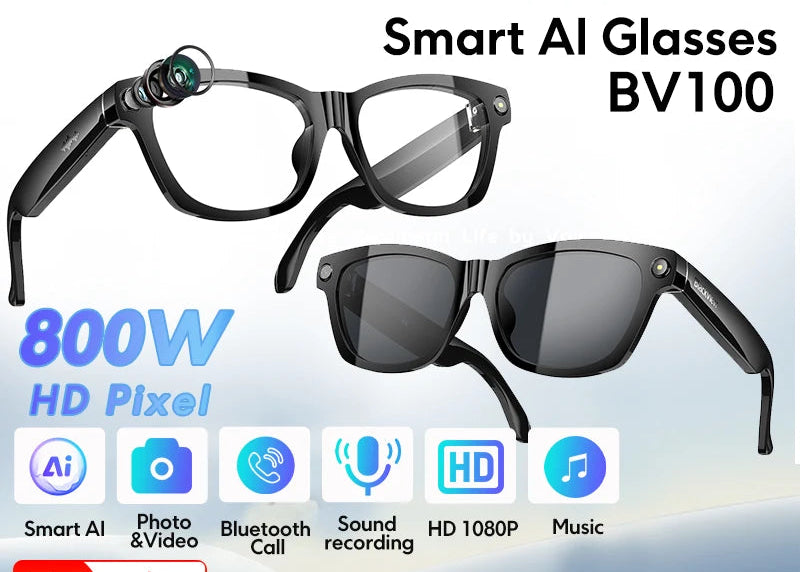 Virexa® – AI Smart Glasses with HD Camera & Voice Assistant | Bluetooth Calling, Smart Wearable Design