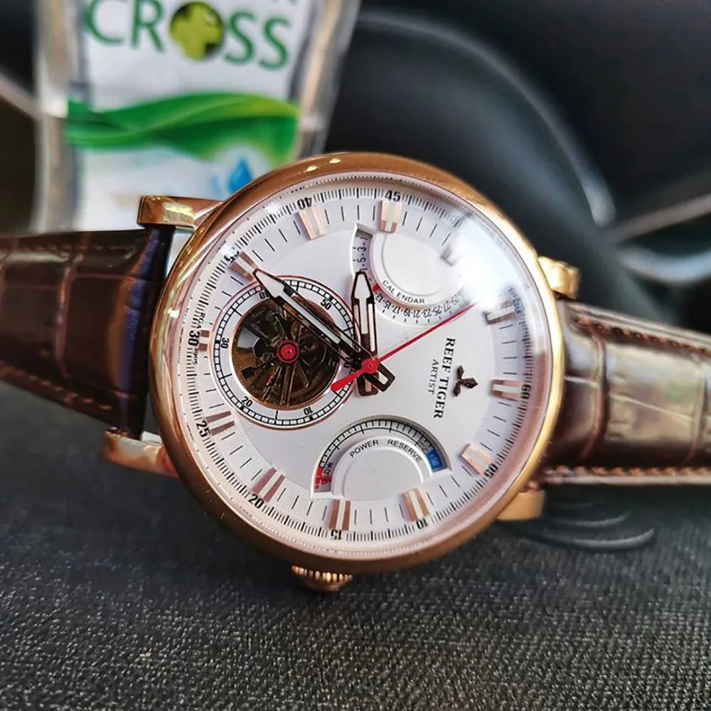 Aurelian® – ChronoTiger | Men’s Skeleton Tourbillon Automatic Watch with Power Reserve, Calendar & Sapphire Crystal