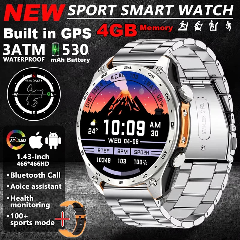 Trailvex® – Outdoor AMOLED Smartwatch with GPS & Offline Maps | 4GB Storage, Compass, Altimeter, Flashlight