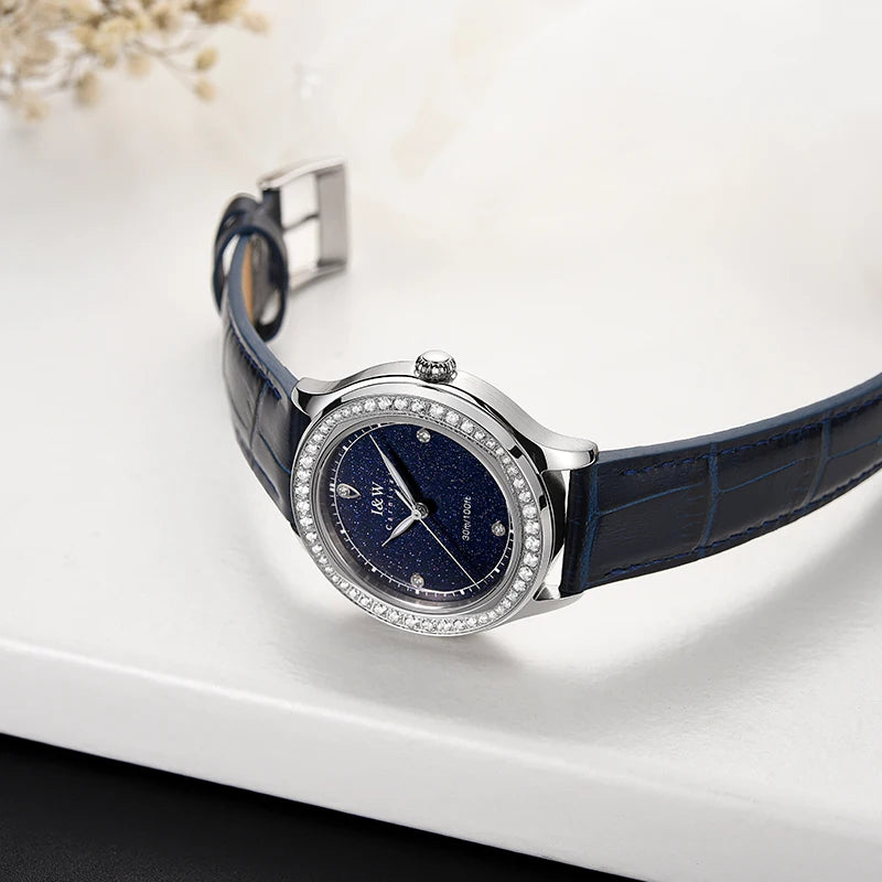 Lucerelle® – Luxury Diamond Quartz Watch for Women | Sapphire Glass, Leather Strap, Luminous, Swiss Movement, Waterproof