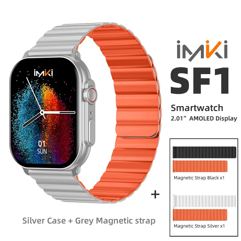IMK-One® – LuxFit SF1 | AMOLED Smartwatch 2.01", Bluetooth Call, 100+ Sport Modes, Waterproof IP68