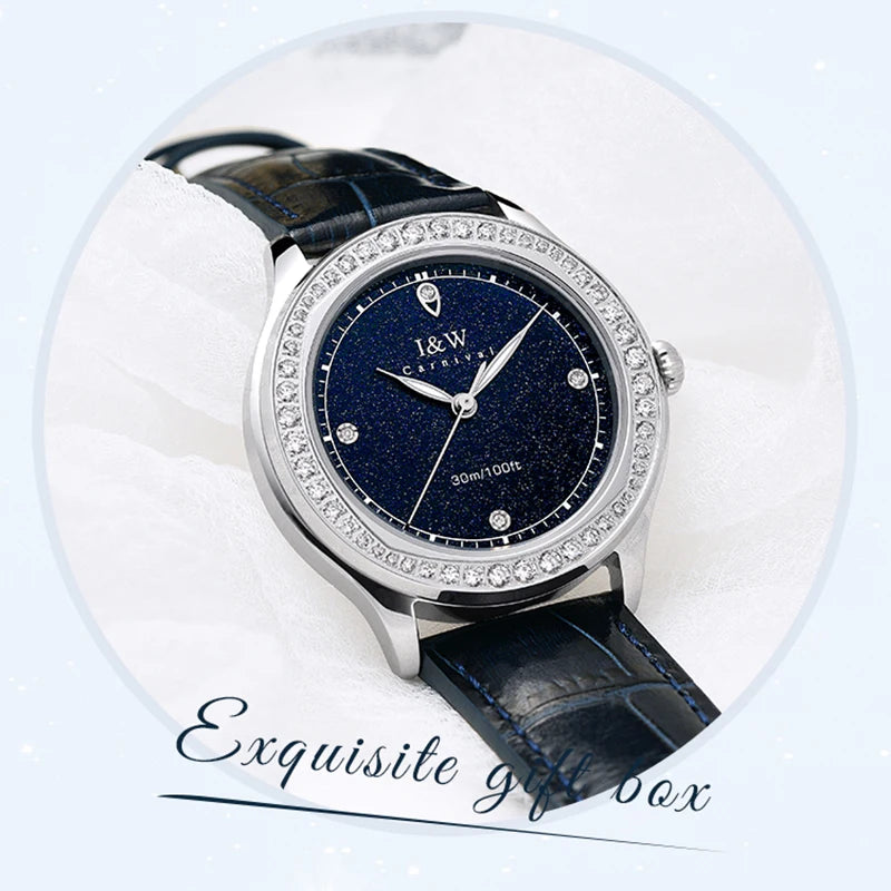 Lucerelle® – Luxury Diamond Quartz Watch for Women | Sapphire Glass, Leather Strap, Luminous, Swiss Movement, Waterproof