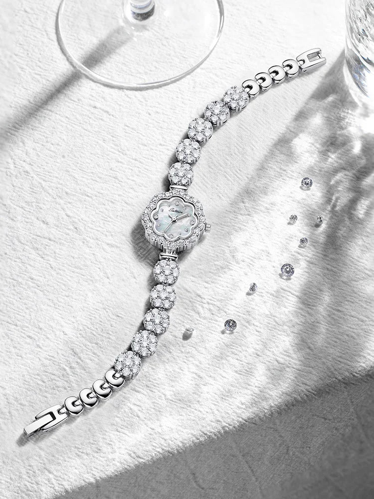 Florévia® – Petal-Shaped Luxury Quartz Watch for Women | Zircon Detailing, Elegant Design, Perfect for Cocktail & Gift Occasions