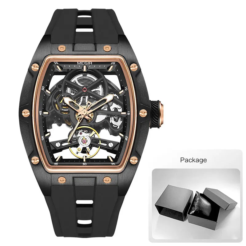Skynovar® – Blue Skeleton Automatic Watch for Men | Stainless Steel Case, Silicone Strap, Sport Waterproof Design