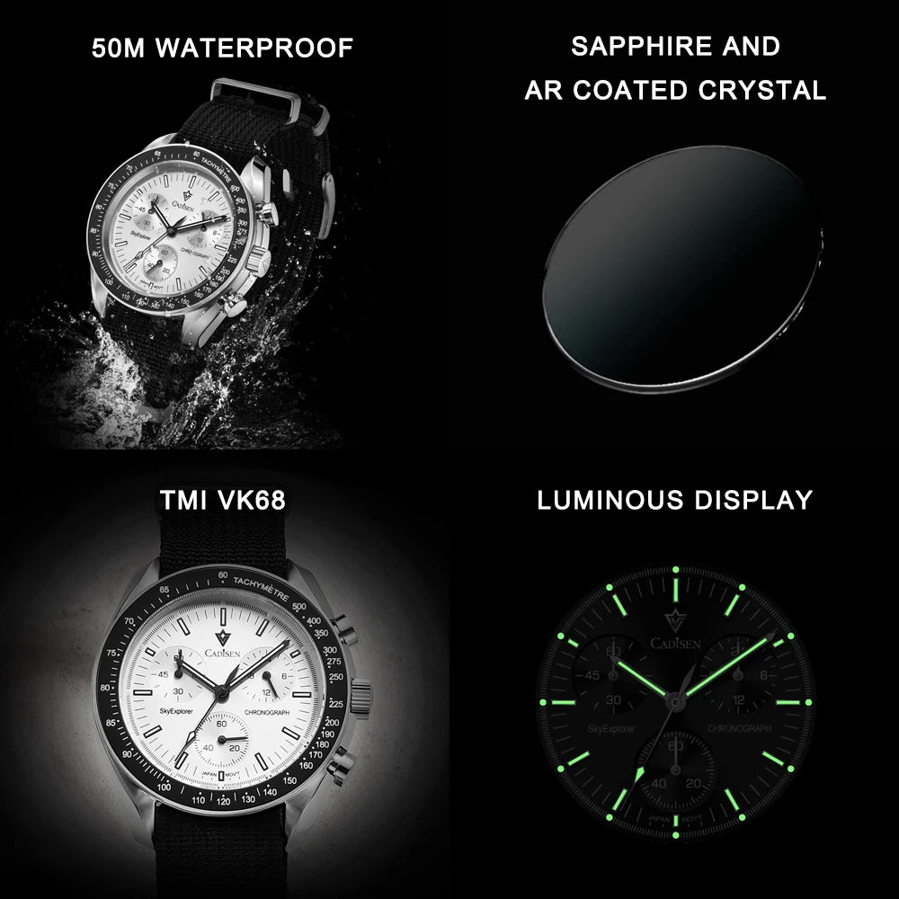 Trivaro® – Racecore VK68 | Men’s Sport Quartz Chronograph with AR-Coated Sapphire Glass & Canvas Strap